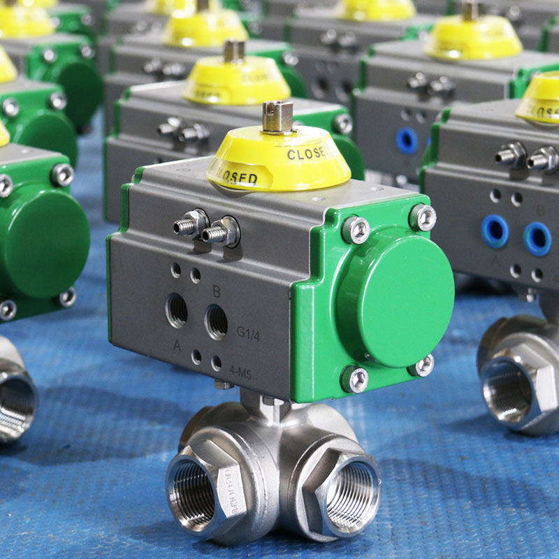 Pneumatic three-way ball valve