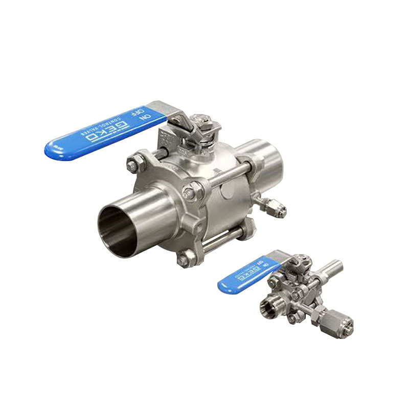 Three-piece swing-out ball valve with CIP/SIP cleaning connections